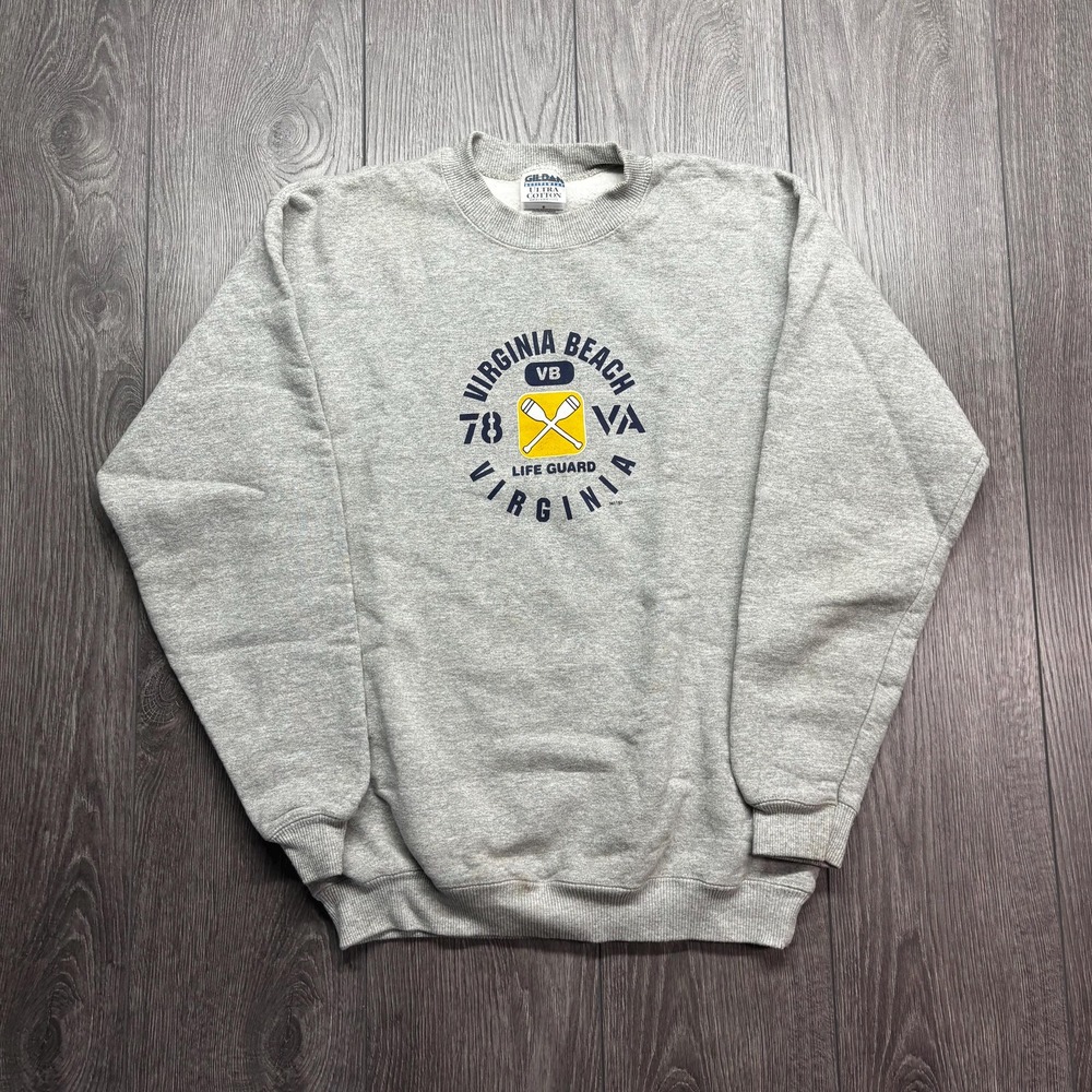 Vintage Virginia Beach Life Guard 1990s Nature Sweatshirt Grey Sweater USA